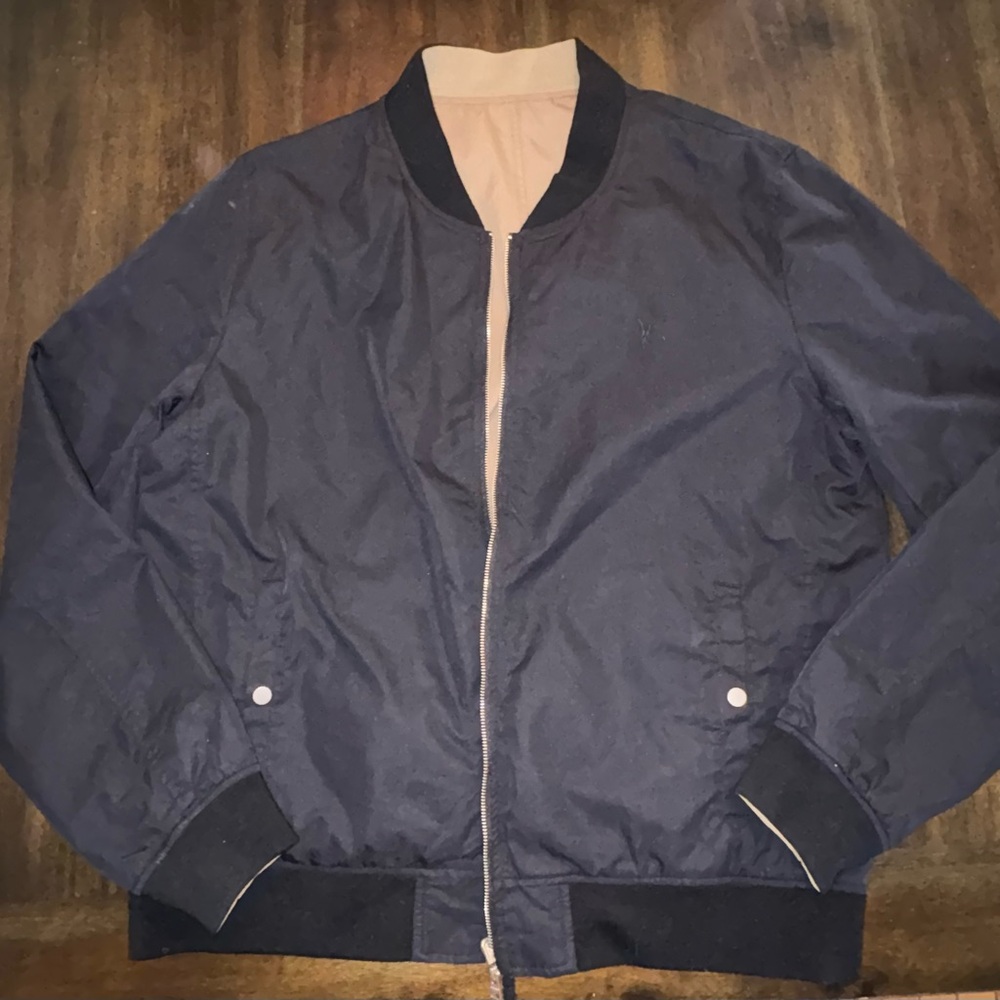 All Saints Black and Tan Bomber Jacket